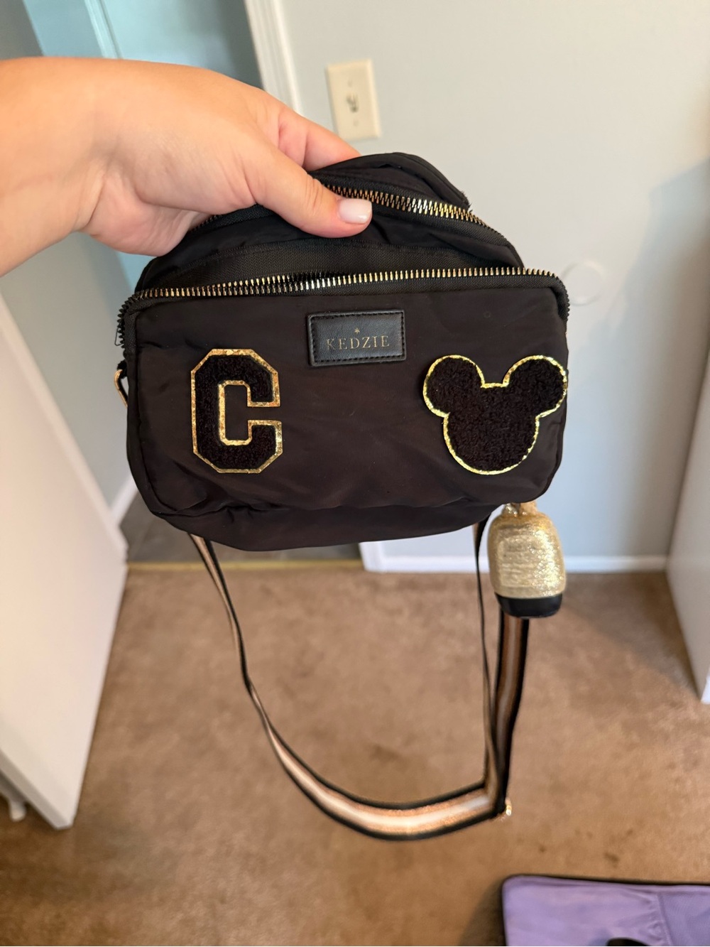 Kedzie Black Crossbody Bag with Gold Accents